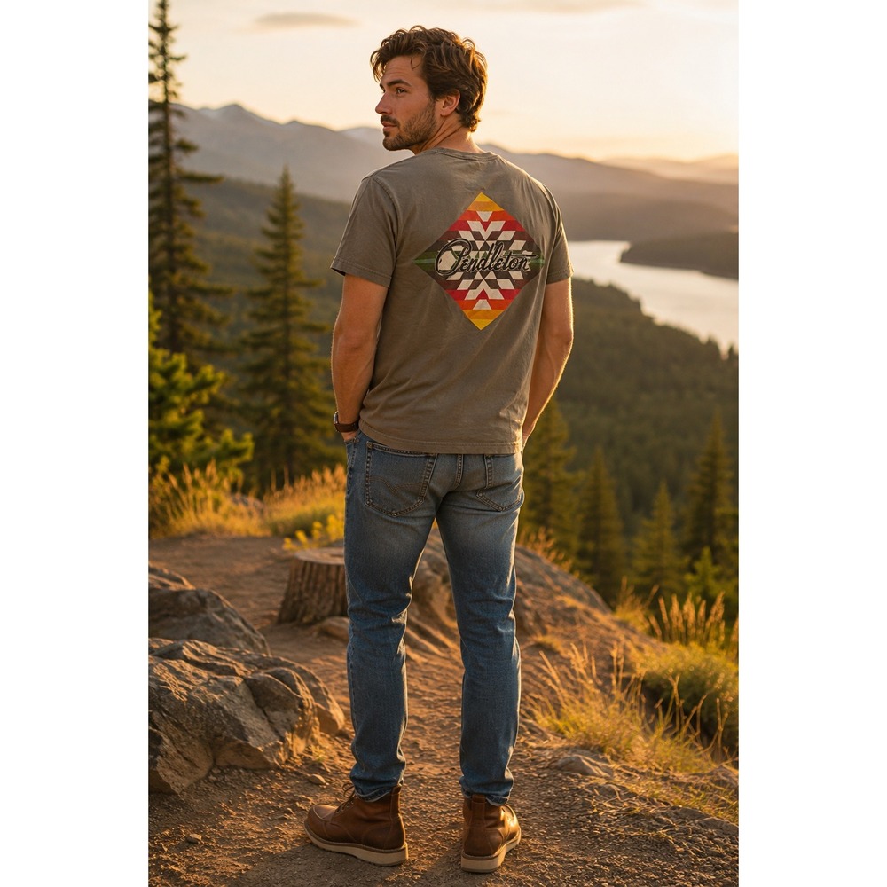 Pendleton Mens Small Olive‎ Green Southwestern Graphic T-Shirt Short Sleeve Logo